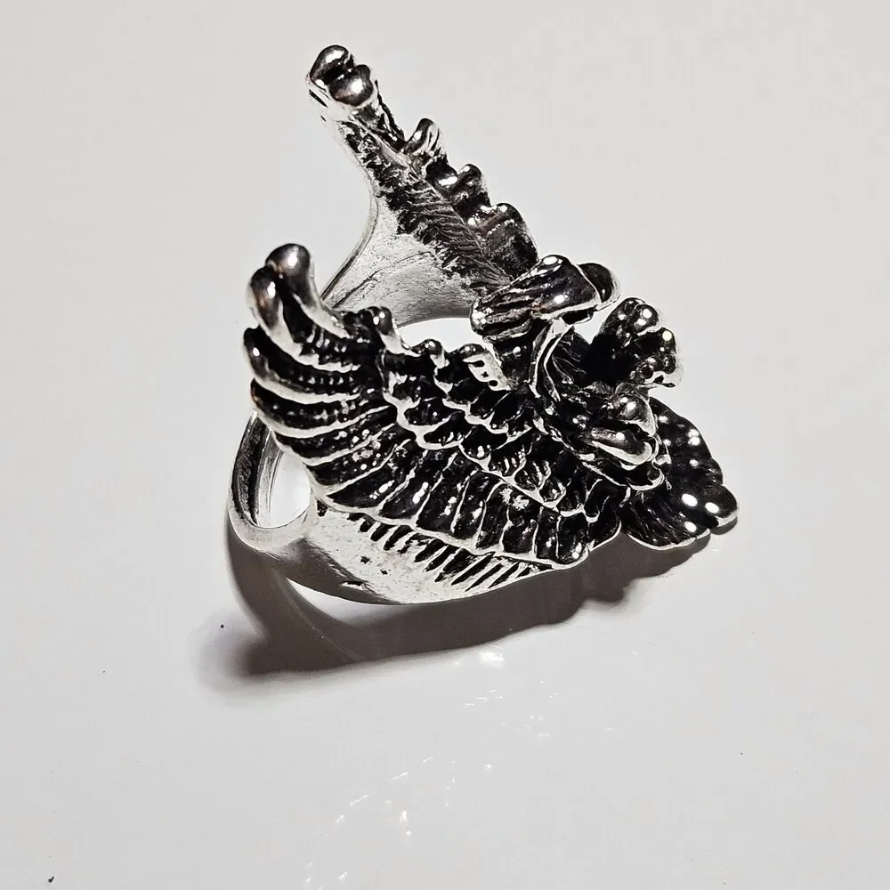 Hunting Eagle Ring Silver Tone Flying Eagle Punk Ring Size 10.25